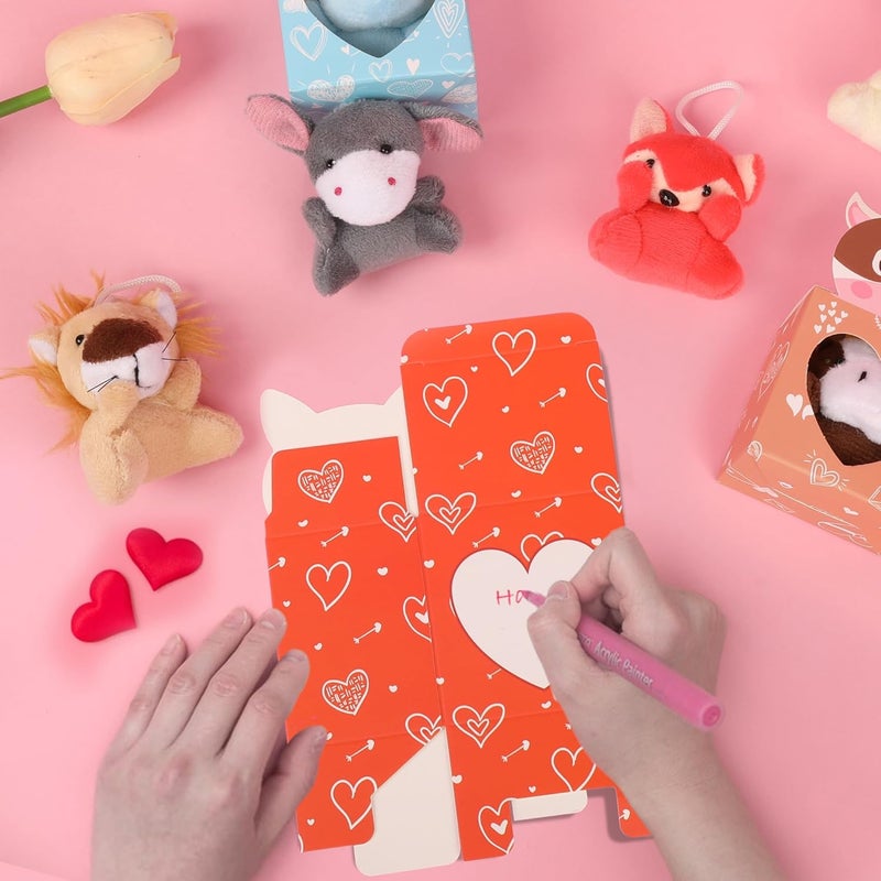 Sofier Valentines Day Gifts for Kids Classroom 24 Pack Card Boxes with Heart Window Mini Animal Toys Keychains Bulk for Boys Girls Classroom Exchange Party Favor School Teacher Student - Image 3